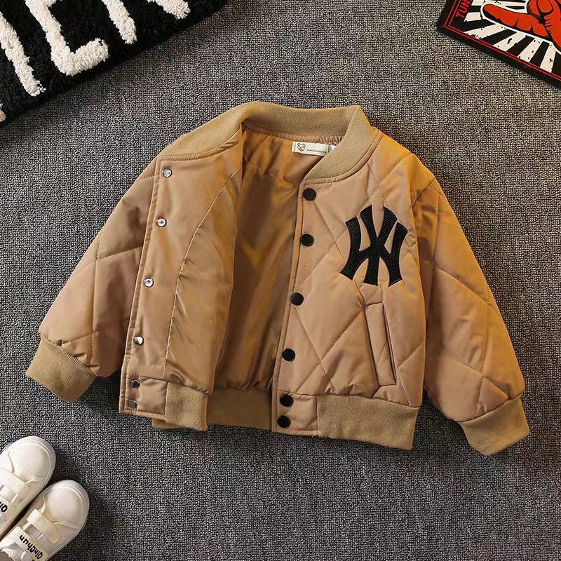 Children's Autumn New Baseball Uniform Boys and Girls Fashion Brand NY Printed Embroidery Puffer Jacket Baby Leisure Cotton-Padded Clothes