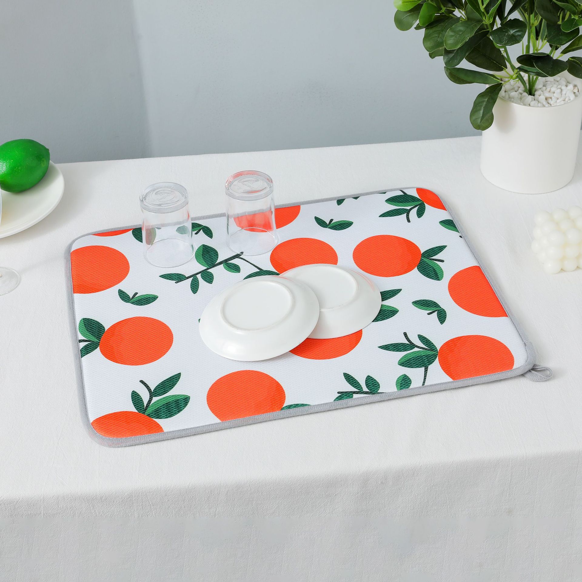 Cross-Border Microfiber Digital Printing Dry Material Pad Water-Absorbing Quick-Drying Kitchen Cabinet Pad Saucers Tableware Bowl and Plates Water Draining Pad