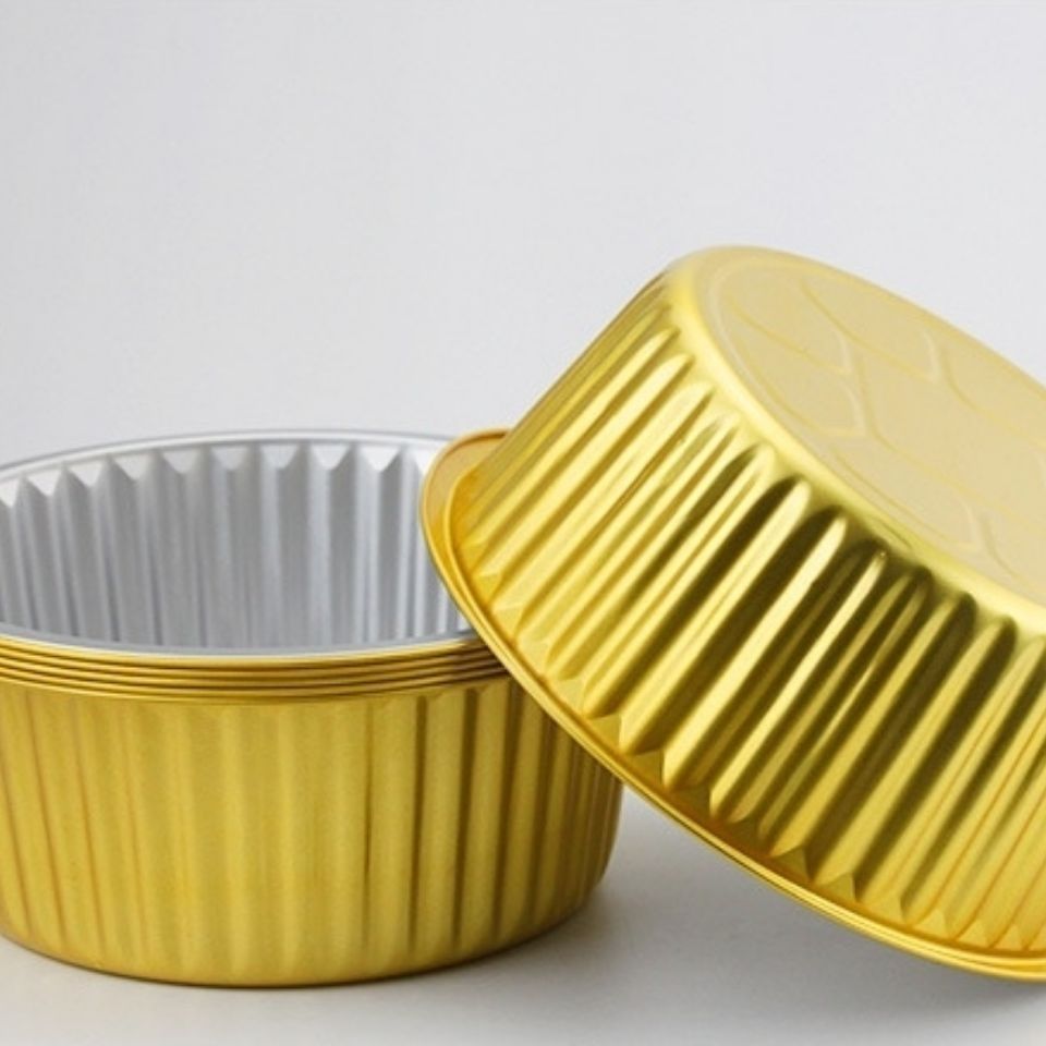 一次性铝箔锅圆形小火锅铝箔餐盒外卖打包盒锡纸盒金色通用