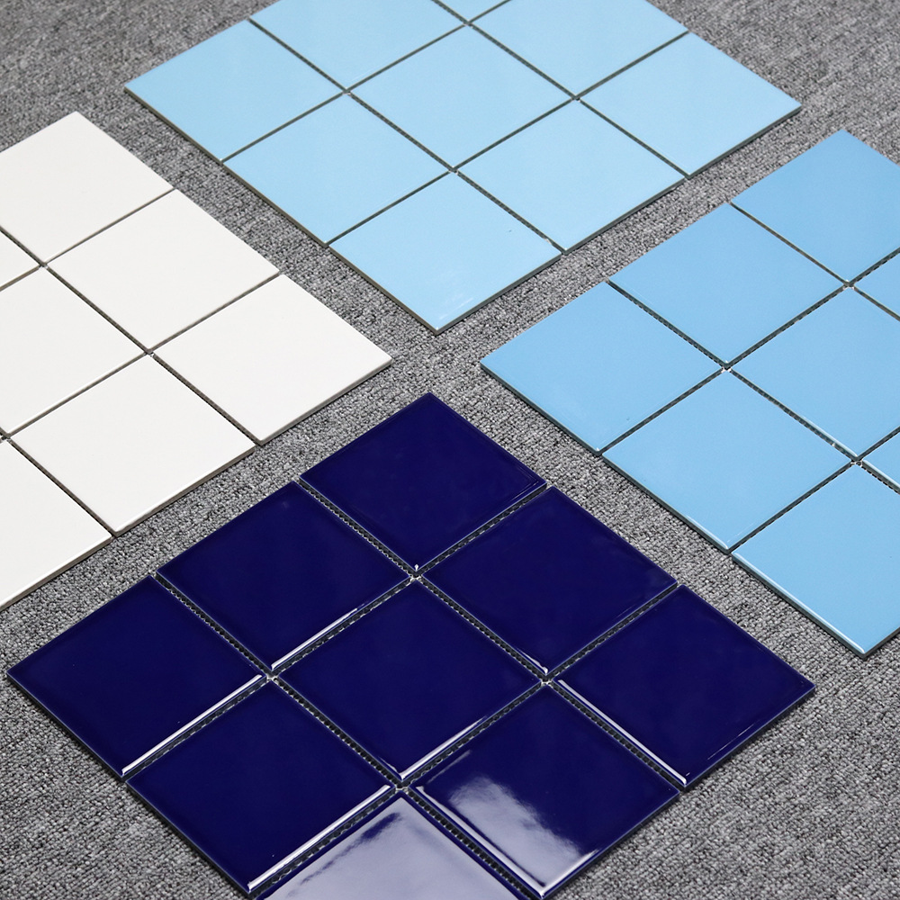0片陶瓷马赛克泳池砖48*48mm酒店工程游泳馆防滑地砖蓝色格子瓷砖￥4