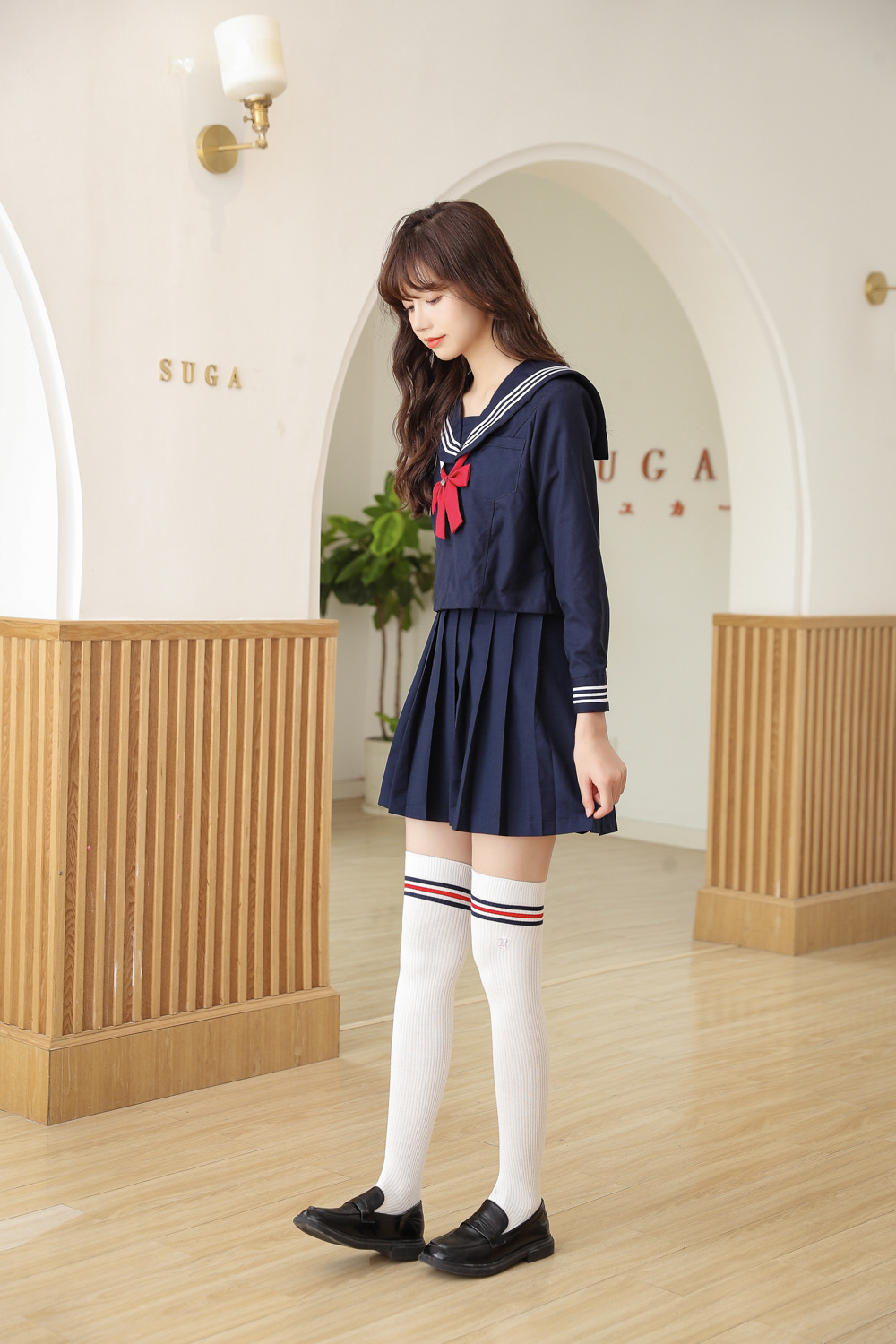 日系学生学院风大腿袜春秋款高筒三杠白过膝袜jk过膝盖长筒袜子女