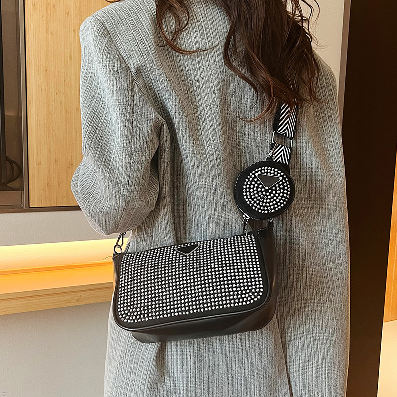 Rhinestone Three-Piece Suit Dumpling Bag 2022 New Trendy Korean Style Simple All-Match Shoulder Bag Crossbody Bag Women's Bag