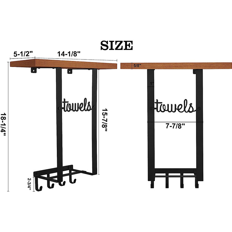 Cross-Border Bathroom Bath Towels Storage Rack Iron and Wood Combined Storage Rack Wall-Mounted Removable Wood Metal Towel Rack