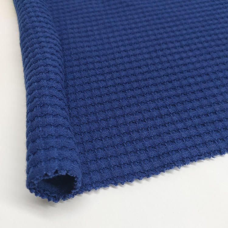 华夫格面料批发工厂 低价蓝色230g弹力染色纬编tr针织华夫格布料