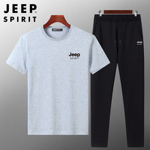 JEEP SPIRIT男士夏季短袖套装宽松休闲两件套长裤运动装90106104