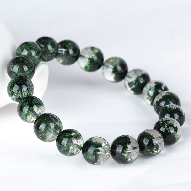 Green Phantom Quartz Bracelet Men's and Women's Green Quartz Rutilated Multi-Layer Pattern Cornucopia Green Phantom Quartz Bead Bracelet Natural Crystal Bracelet