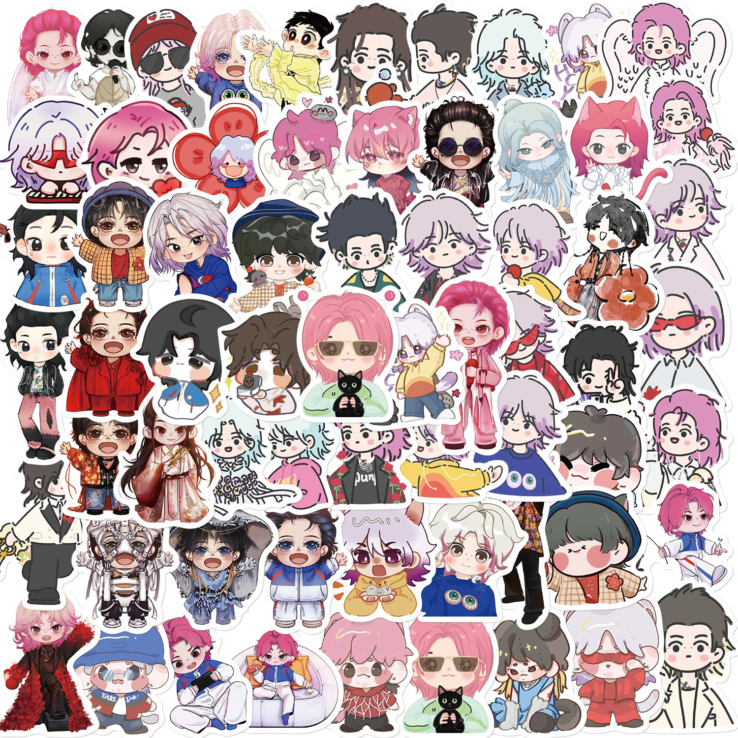 65张/套不重复q版华晨宇卡通贴纸明星创意个性涂鸦diy笔记本贴纸