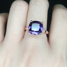 厂家批发仿紫水晶戒指女简约大气镀18K玫瑰金蓝宝石指环活口礼物