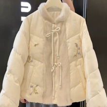 深圳南油新中式国风白色棉服女装2023新款高级感独特别致加厚上衣