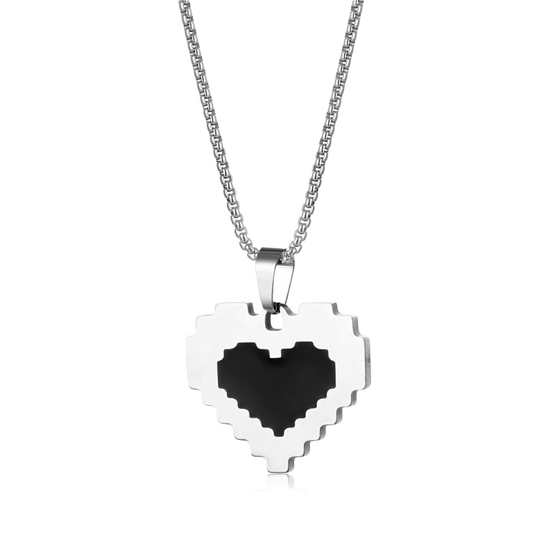 European and American New SIMPLE LOVE Necklace Stainless Steel Pixel Peach Heart Corrosion Necklace Women's Square Heart-Shaped Drop Oil Pendant