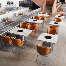火锅烤肉店西餐厅不锈钢桌椅组合套装西餐厅卡座沙发饭店大圆桌