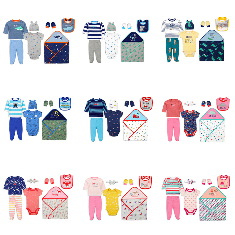 Children‘s Clothing Foreign Trade European and American Cross-Border Baby Cotton Long Ha Short Ha Trousers Saliva Towel Hat Shoes Quilt Multi-Piece Set