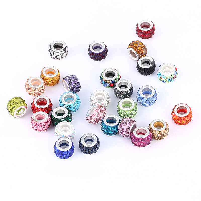 soft pottery beads clay beads full diamond rhinestone ball large hole beads diy ornament accessories beads polymer clay beads spacer bead septa