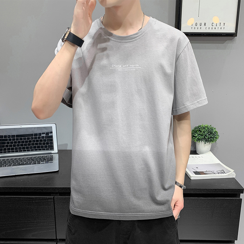 2023 Summer New Short-Sleeved T-shirt Men's Fashion Loose and Handsome Half Sleeve T-shirt Cotton round Neck Top Clothes Men's Clothing