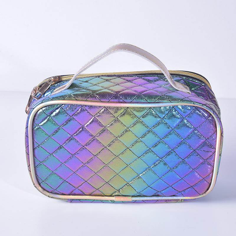 Fashion Portable Diamond Lattice Cosmetic Bag Colorful Laser Wash Bag Women's Cosmetics Travel Portable Storage Bag