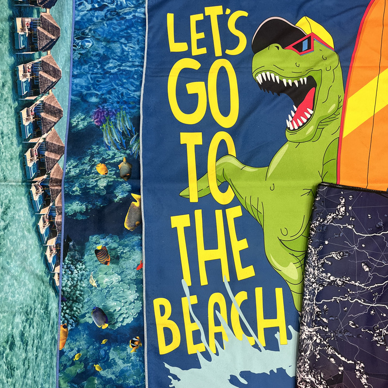 亚马逊跨境出口外贸超细纤维数码热转印花彩色印制浴巾沙滩巾