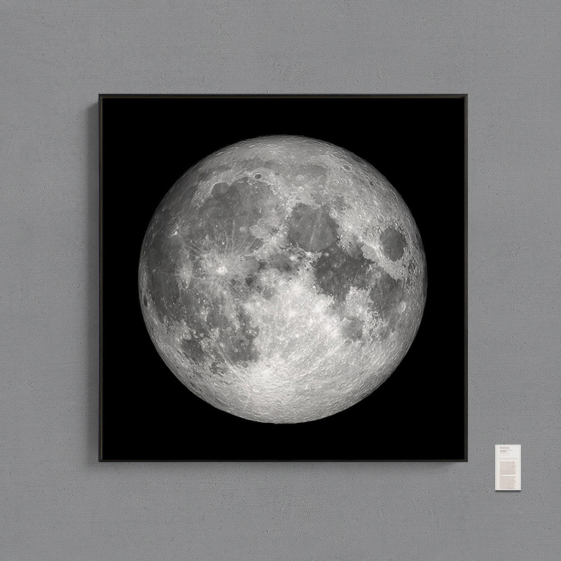 月球 黑白摄影客厅装饰画工作室背景墙北欧ins挂画月亮月相壁画