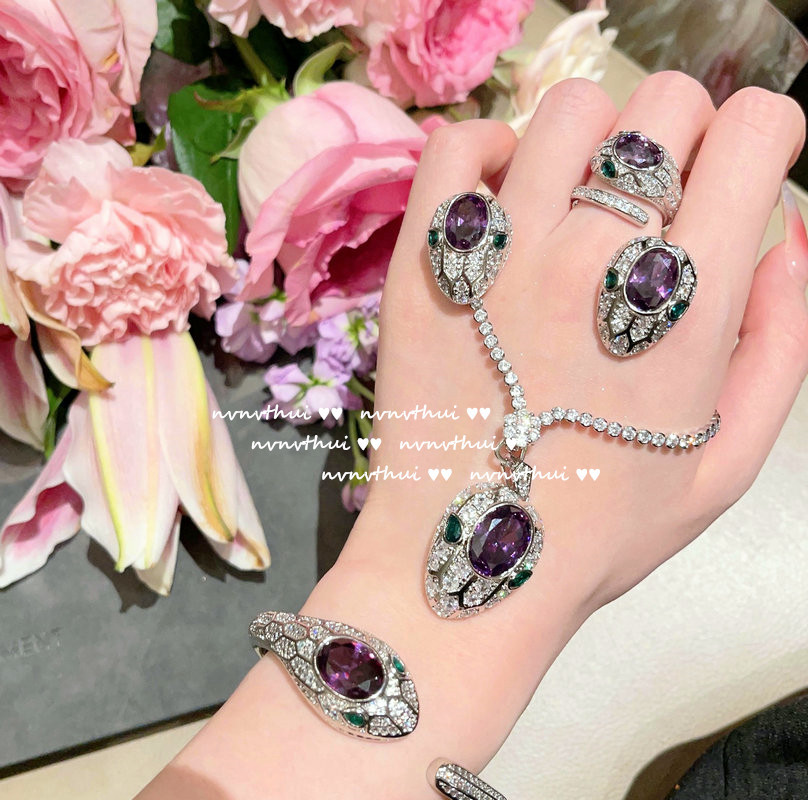 Cinderella Purple Tan Sang Bao Shi Ling Snake Bracelet Antique Sense 18K Gold Plating Colored Gems Zircon Ling Snake Necklace