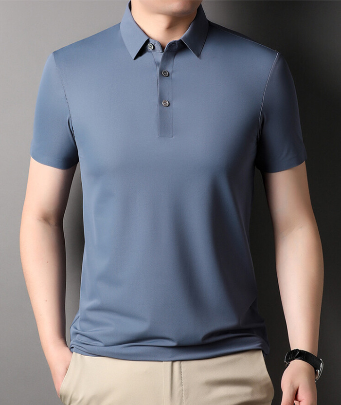 无缝短袖t恤中年男士上衣夏季冰丝薄款商务休闲色弹力