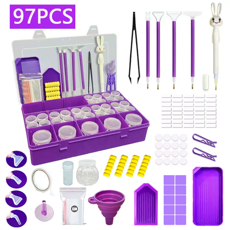 DIY钻石画工具收纳盒套装 分装钻石48格10克高瓶漏斗点钻盘兔子笔