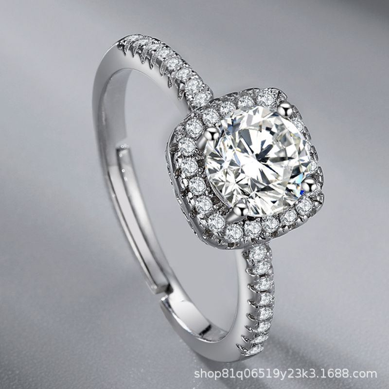 1克拉d色真莫桑石四爪戒指s925银镀白金钻戒送闺蜜女友求婚结婚