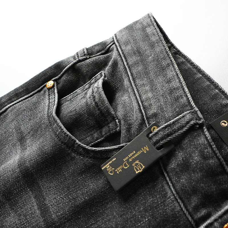 md男装 秋冬欧货金属字母压花高品质街头潮流直筒弹力牛仔裤男款