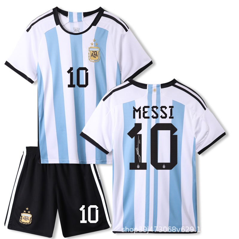 三星阿根廷足球服套装男女儿童10号梅西迪马利亚巴拉球衣套装批发