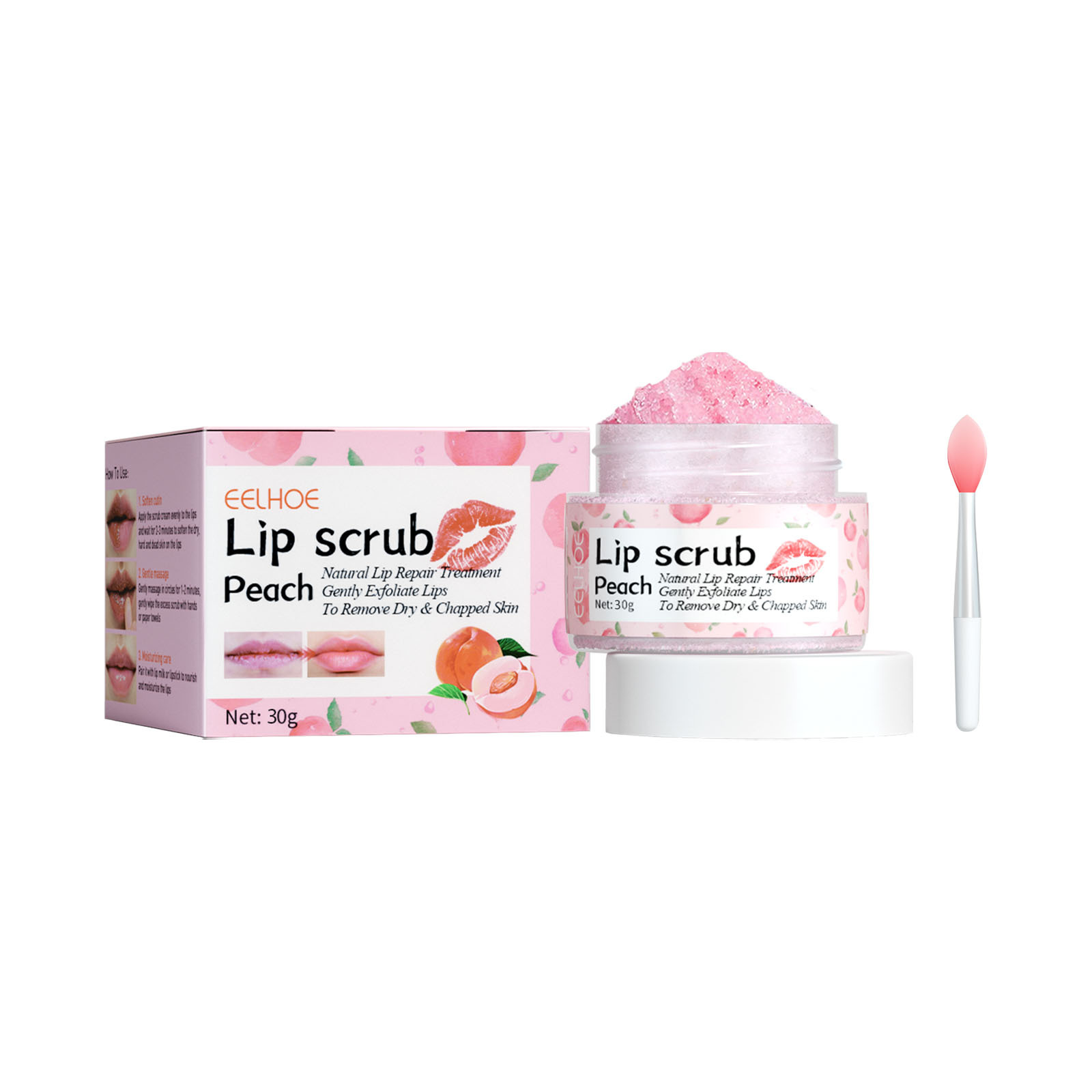 Eelhoe Peach Lip Scrub Cream Fade Lip Lines Hydrating Exfoliating Skin Glow Moistening Lip Tender Lip Scrub Cream