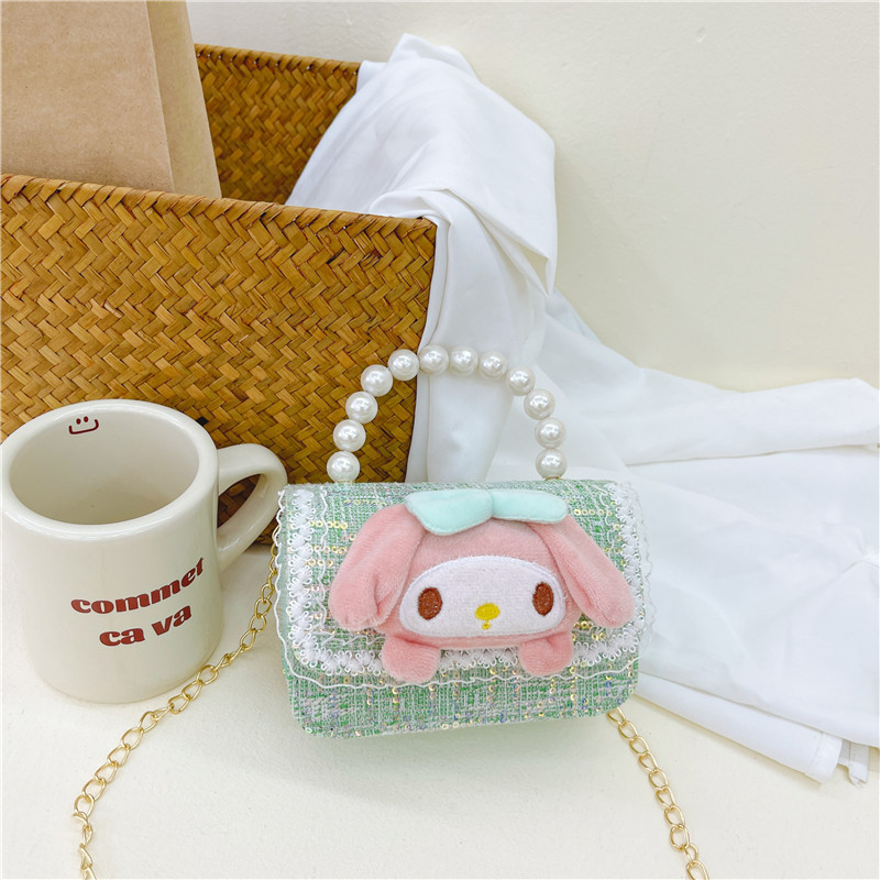 New Children's Bag Classic Style Horizontal Coin Purse Fashion Girls Chain Shoulder Bag Fashionable Princess Pearl Tote Children