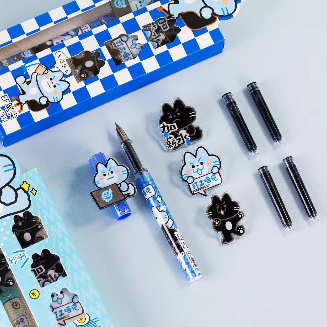 一木林 打工喵可换墨囊钢笔 18个/展示盒 et笔尖 0.5mm黑