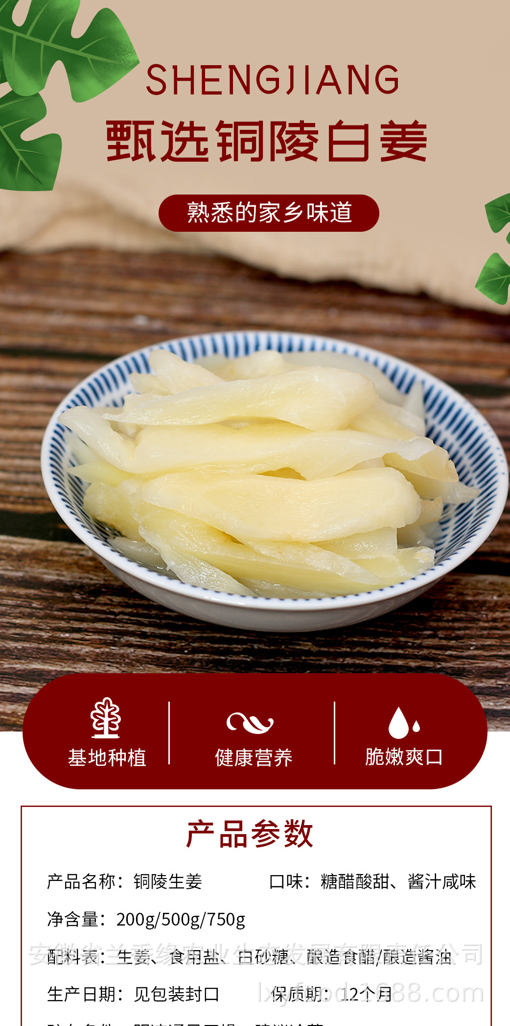 玻璃瓶醋泡姜安徽特产铜陵白姜糖醋泡姜蒜头生姜酱汁生姜咸生姜片