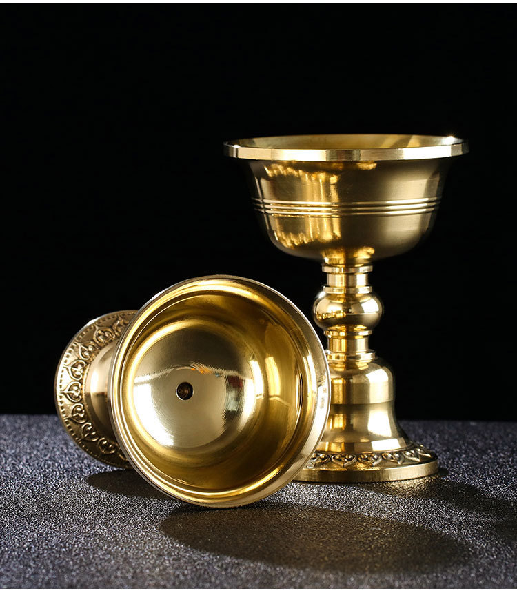 酥油灯灯座西藏式纯铜酥油灯座家用格桑花底座长明灯架蜡烛台