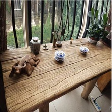 老榆木大门板茶桌原木板榆木吧台餐桌风化木板新中式茶台书桌