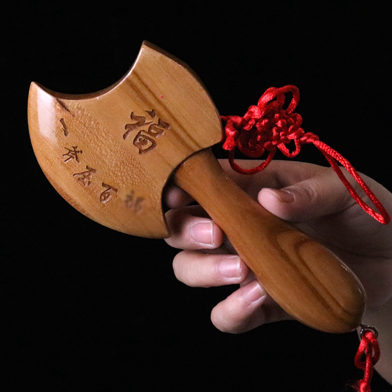 原色桃木斧子挂件摆件结婚斧头木雕搬家乔迁家居批发景区直播货源