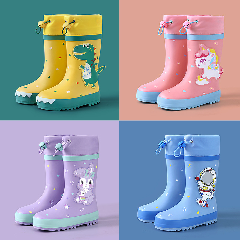 bimeier children‘s rain boots in stock wholesale rubber cartoon dinosaur cute boys and girls waterproof non-slip knee-high rain boots