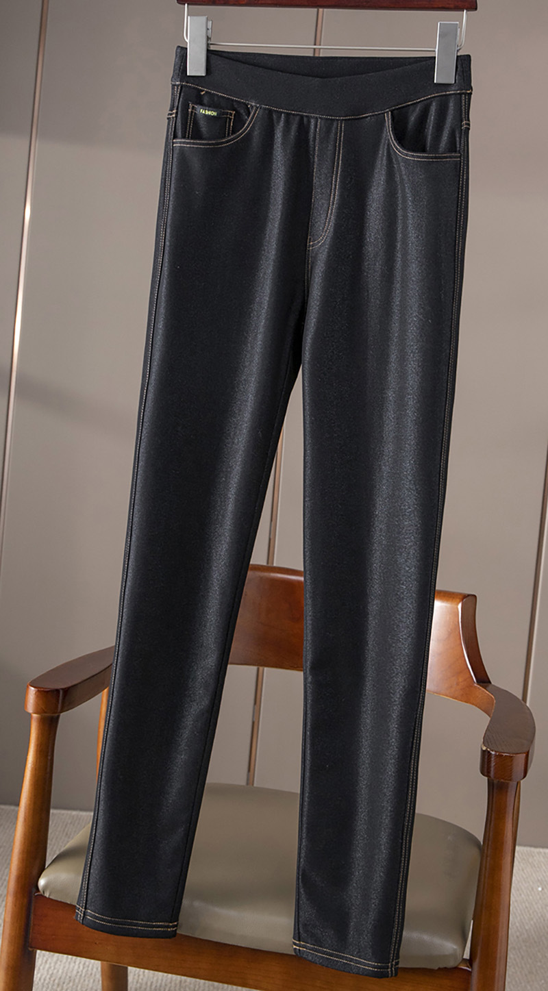 女士桑蚕丝拉绒保暖牛仔裤修身显瘦真丝加绒铅笔裤休闲裤