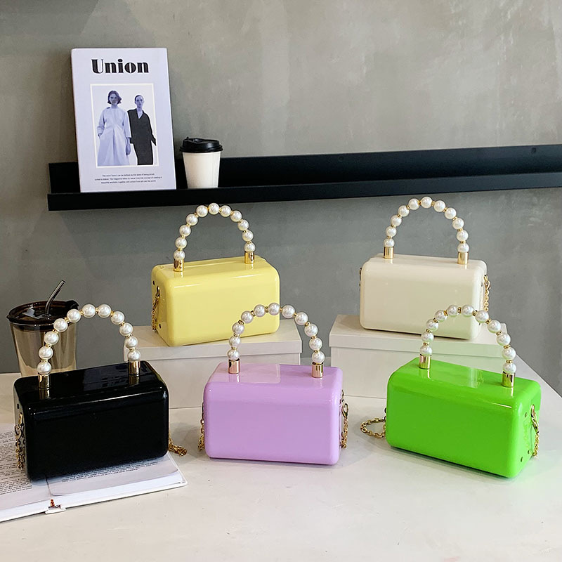 Factory Wholesale New Simple Trendy Acrylic Chain Dinner Bag Summer Candy Color Western Style Box Bag Women's Bag