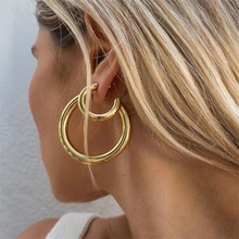eManco 速卖通跨境不锈钢耳环 欧美镀金C形耳环饰品 时尚个性配饰
