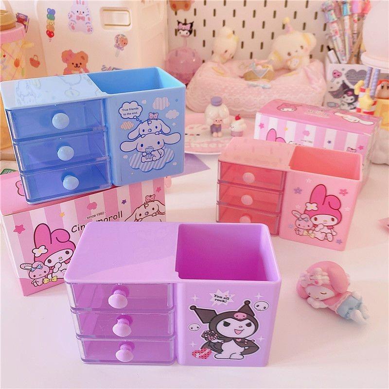 Soft Girl Cute Big Ear Dog Clow M Melody Desktop Pen Container Drawer Finishing Box Mini Student Jewelry Cabinet