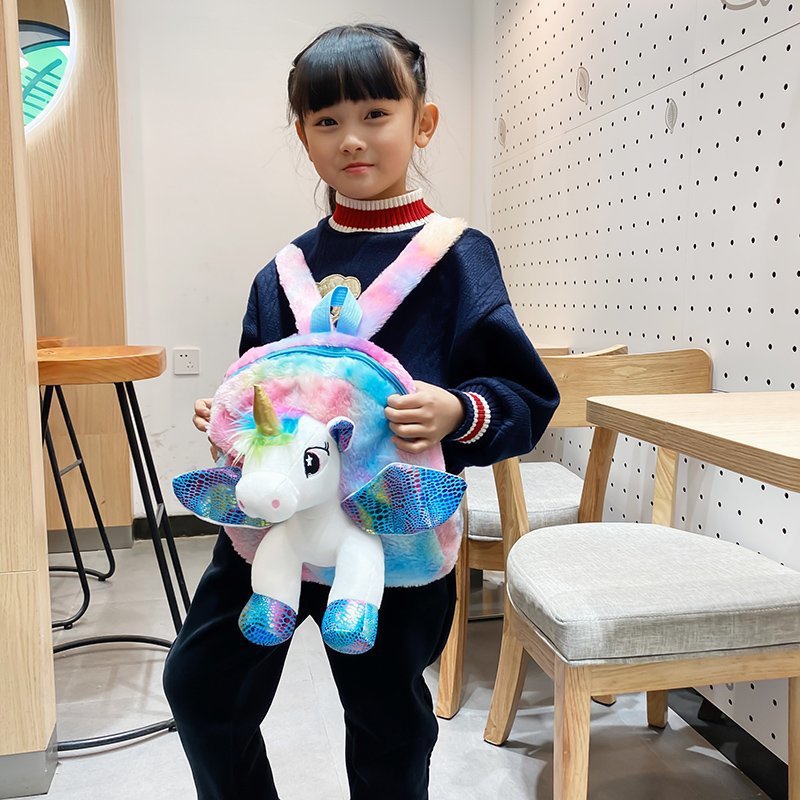 Unicorn Unicorn Plush Backpack Children Cute Cartoon Plush School Bag Girl Travel Leisure Backpack