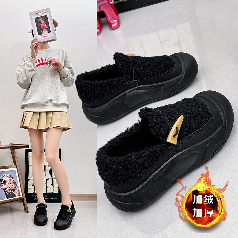 2023 winter plus velvet cotton shoes new korean style ins female student thick bottom casual sports skate shoes trendy xfl26