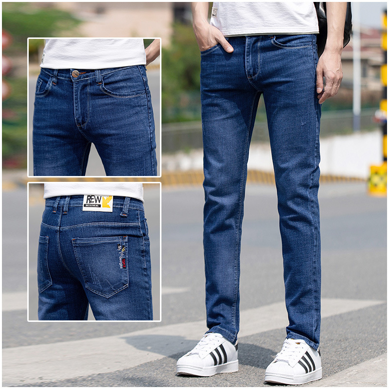 1 Top Spring Stretch Jeans Men's Fashionable Student Male Models Long Pants Breathable Small Straight-Leg Jeans All-Matching