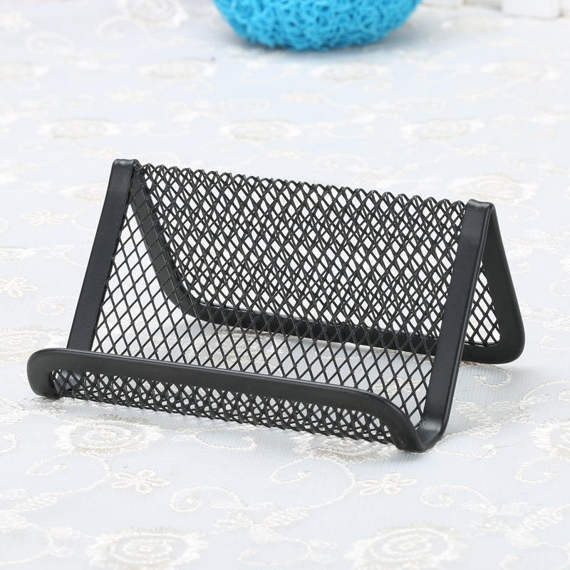 Metal Wire Mesh Business Card Holder Desktop Iron Anti-Rust Name Card Pedestal Black Mobile Phone Bracket Office Business Business Card Case