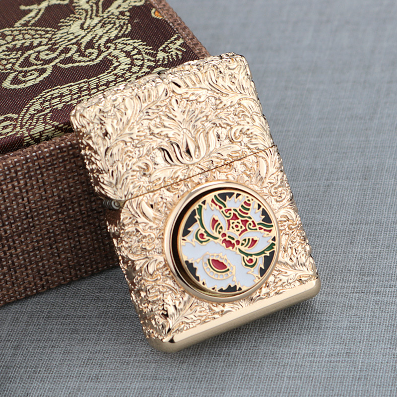 zorro佐罗煤油黄铜盔甲打火机精雕金唐草醒狮复古防风送男士礼物