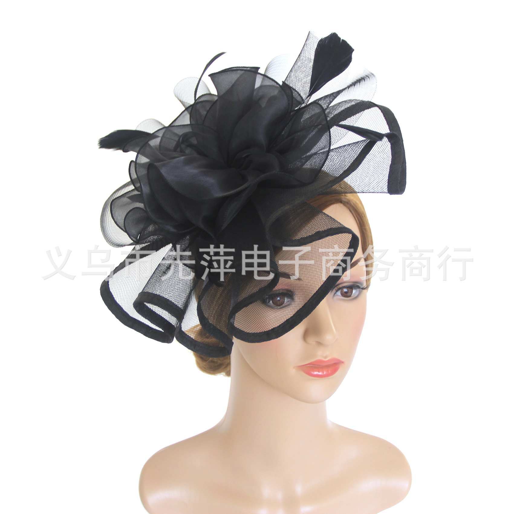 European and American Bride Mesh Top Hat Organza Flower Party Prom Clip Barrettes Vintage Headwear Feather Hair Accessories