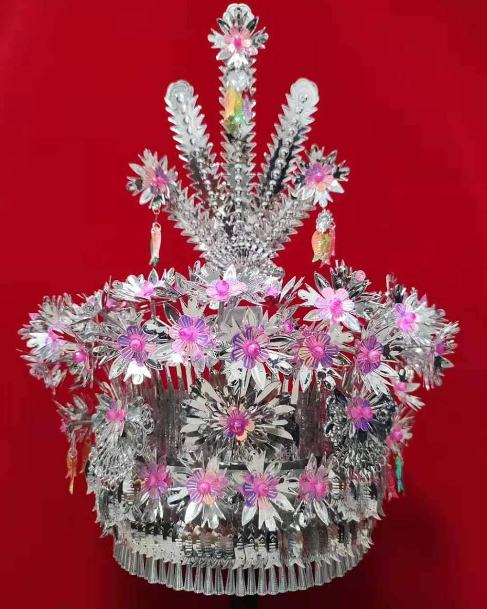 兰蝶民族饰品 越南苗族彩色银帽 西南少数民族帽子服装配饰头饰