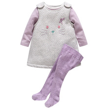 现货特价 2023春季热销可爱紫色猫咪儿童连衣裙哈衣连裤袜三件套