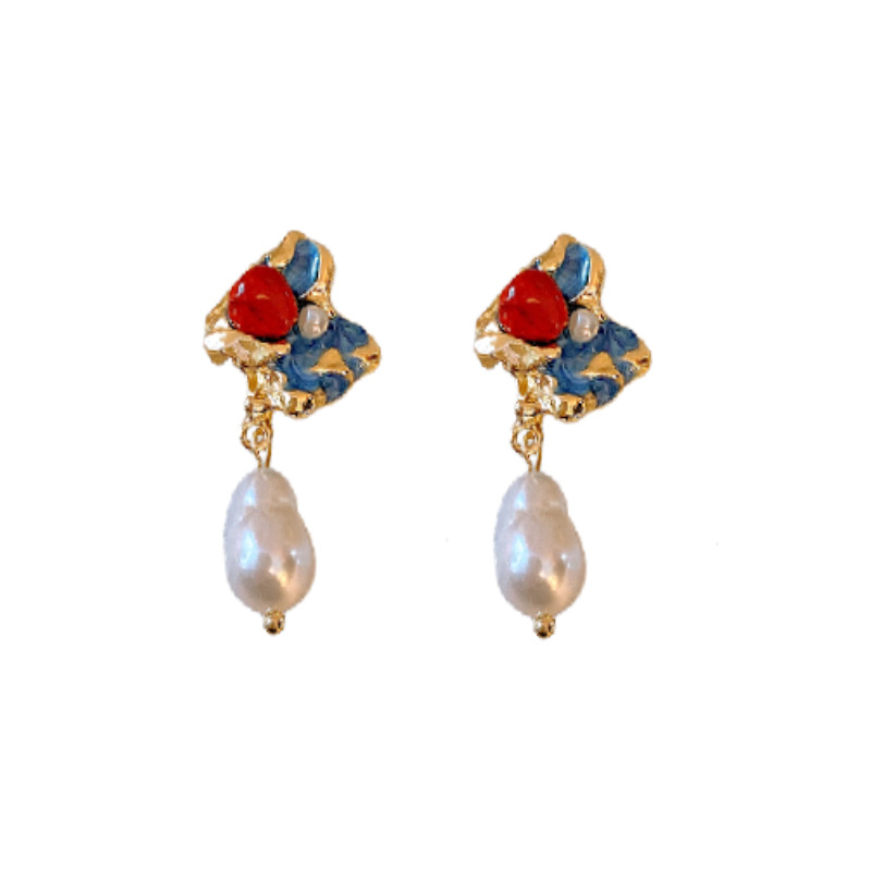 Silver Needle Mid-Ancient Vintage Irregular Pearl Earrings Elegant Earrings French Entry Lux High-Grade Earrings