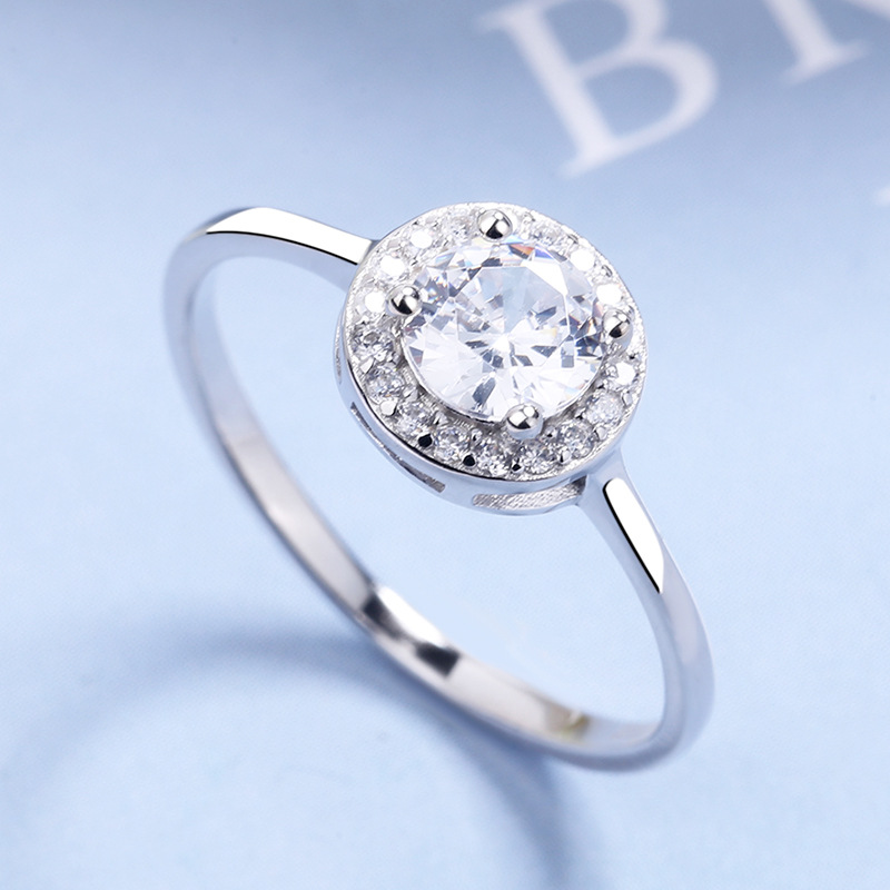 s925纯银气质钻石戒指日韩简约个性戒指满钻低奢圆形四爪戒指女