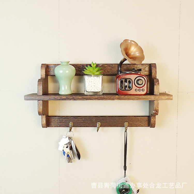 Wall Rack Punch-Free Wall Bulkhead Bracket Bedside Wall Wall-Mounted Decoration Bedroom Wooden Rack Key Holder